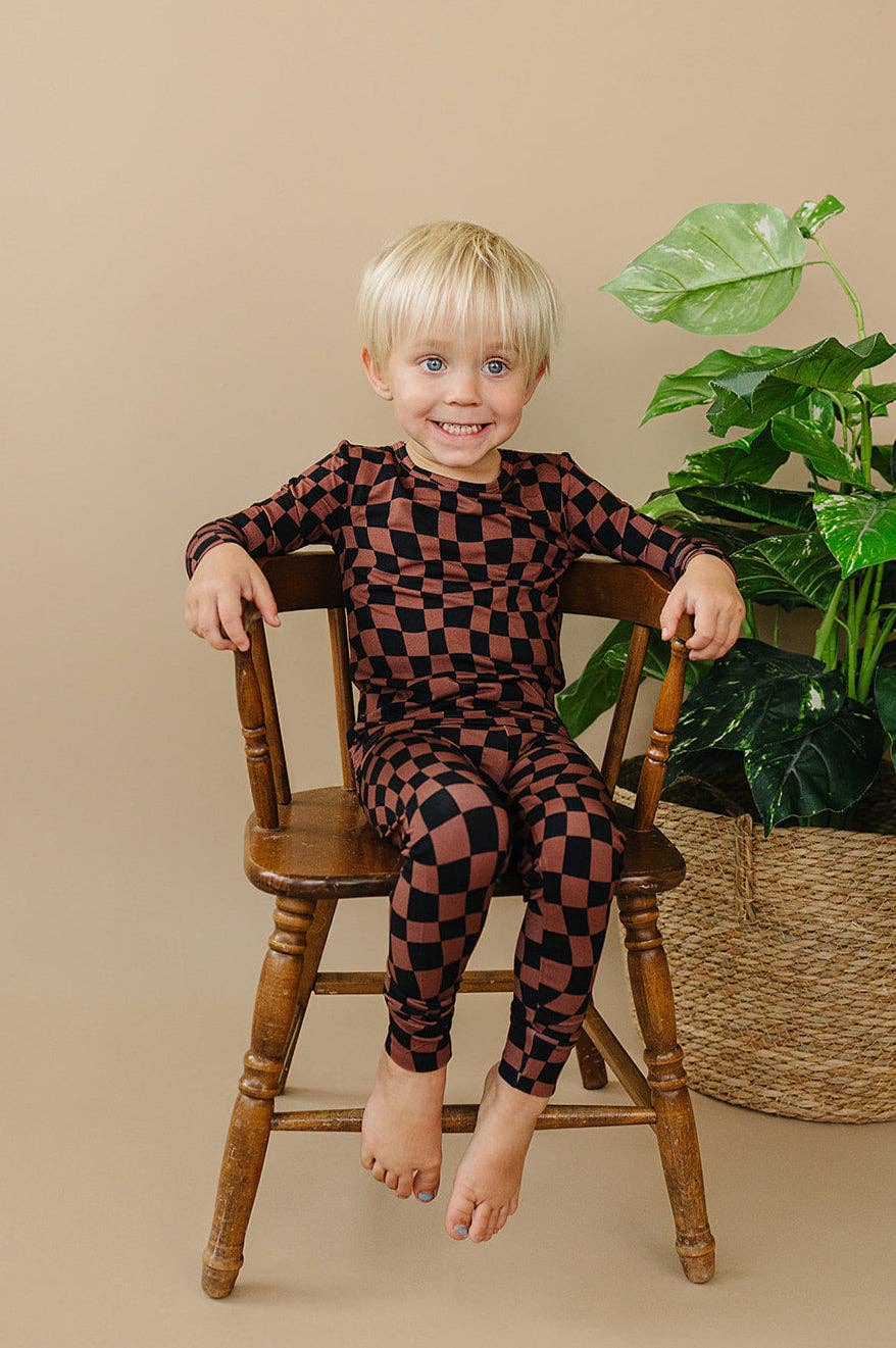 KIDS - Chocolate Checkered Two Piece Set - Toddler/Kids