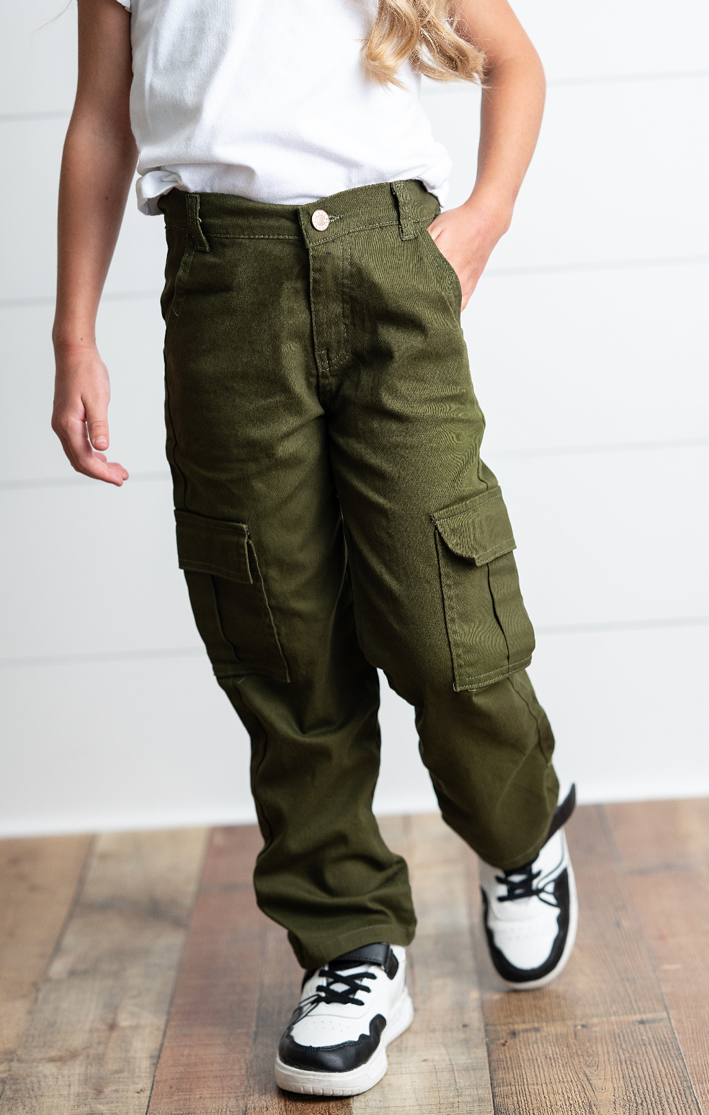 KIDS - Olive Denim Cargo Pants - Toddler/Kids