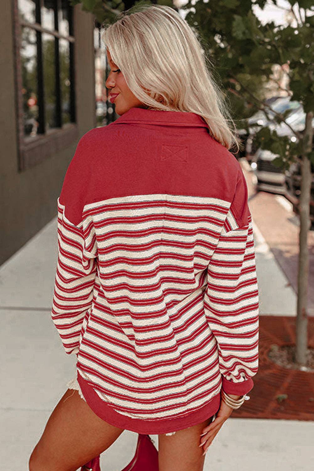 Red Stripe Collared Top
