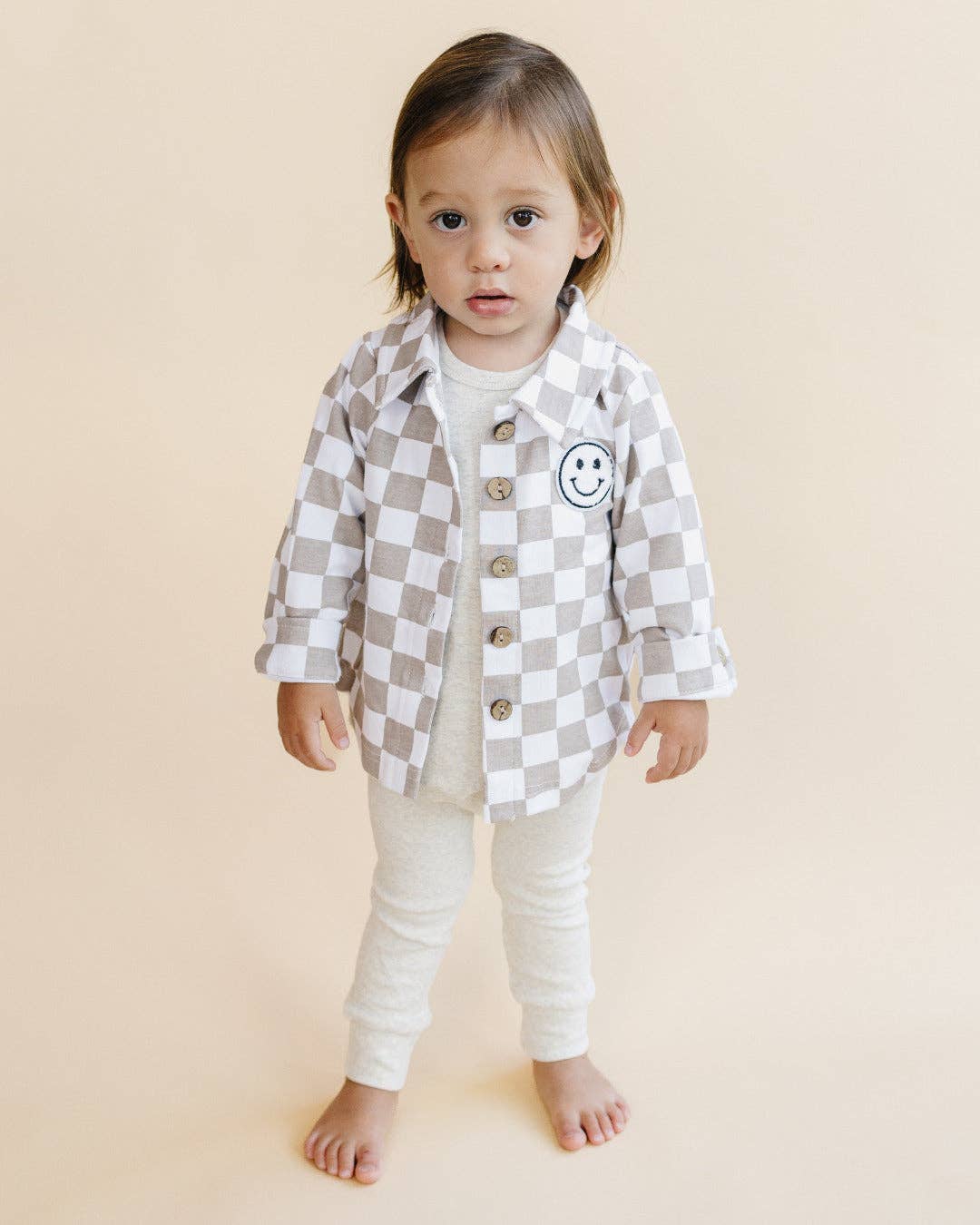 KIDS - Smiley Cotton Fall Shacket - Latte - Baby/Toddler/Kids