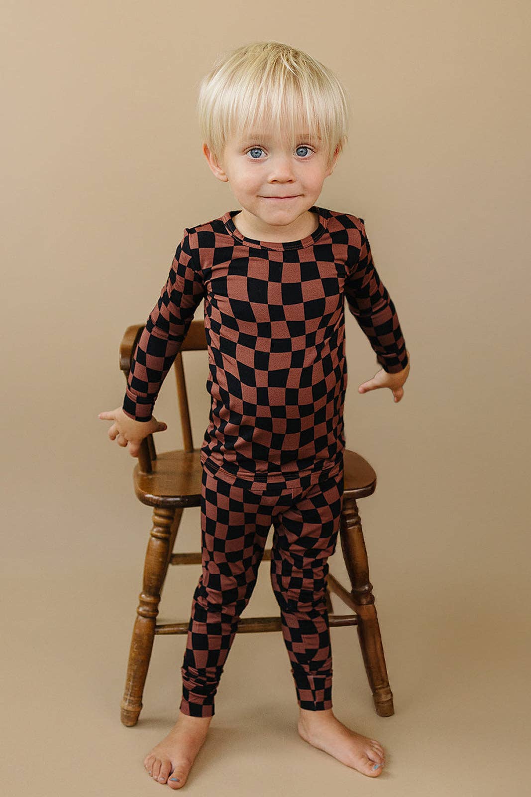 KIDS - Chocolate Checkered Two Piece Set - Toddler/Kids