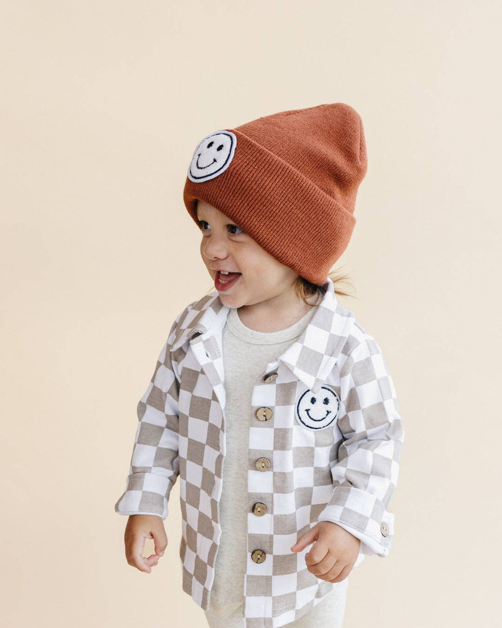 KIDS - Smiley Cotton Fall Shacket - Latte - Baby/Toddler/Kids