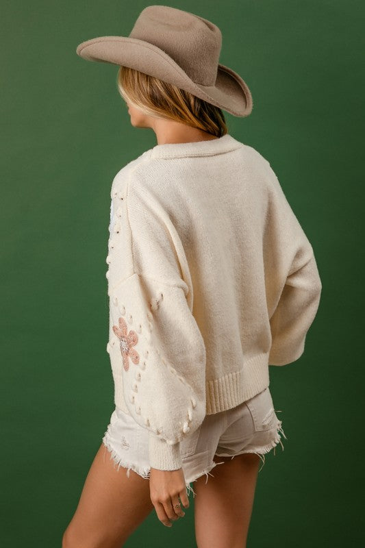 Blingy Flower Sweater Cardigan