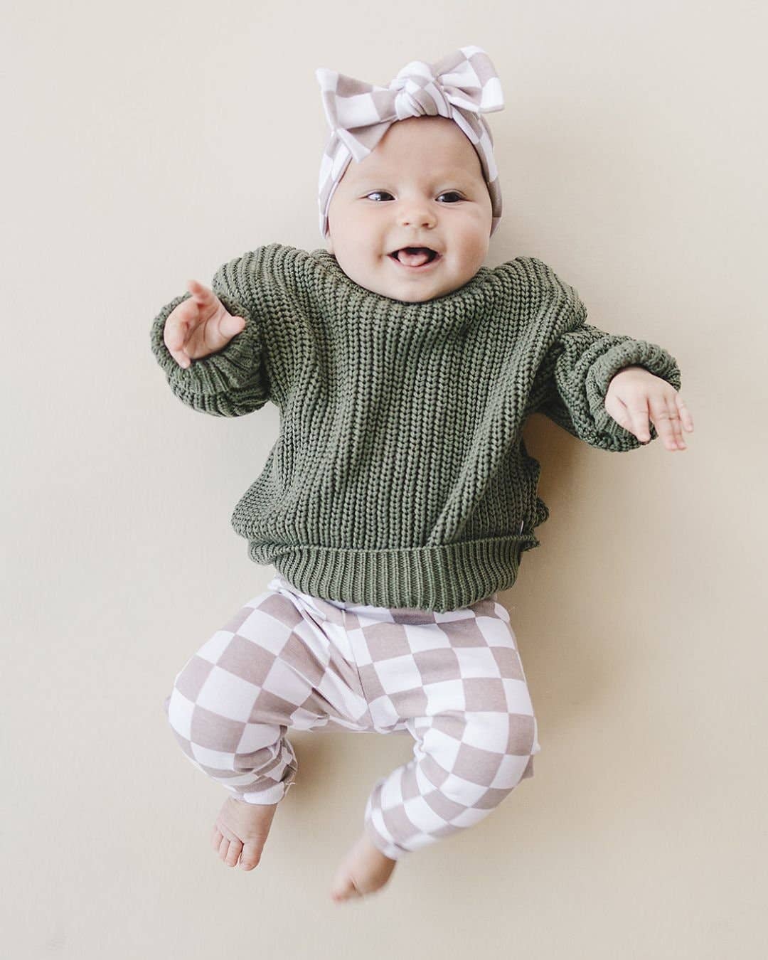 KIDS - Checkered Leggings - Latte - Toddler