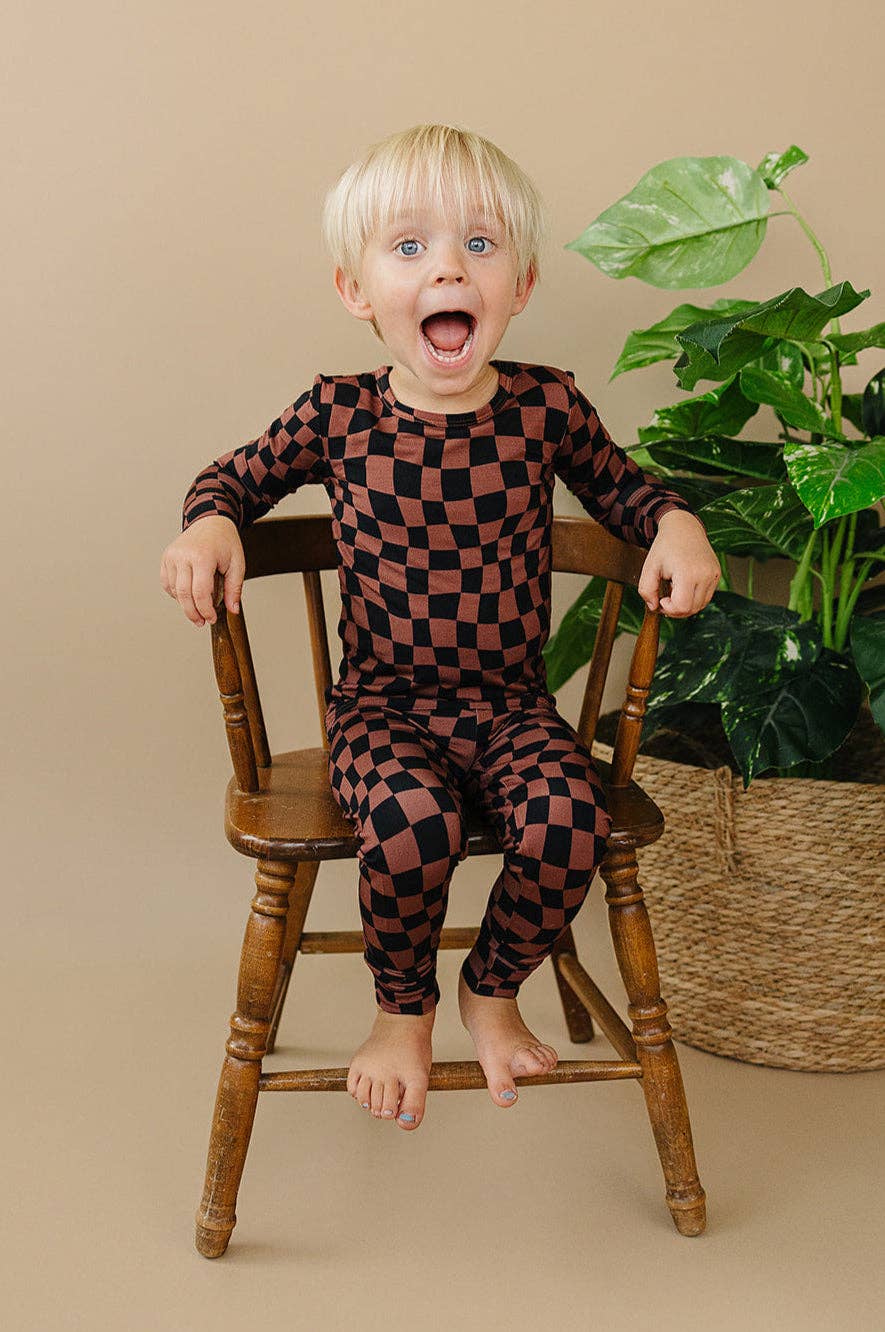 KIDS - Chocolate Checkered Two Piece Set - Toddler/Kids