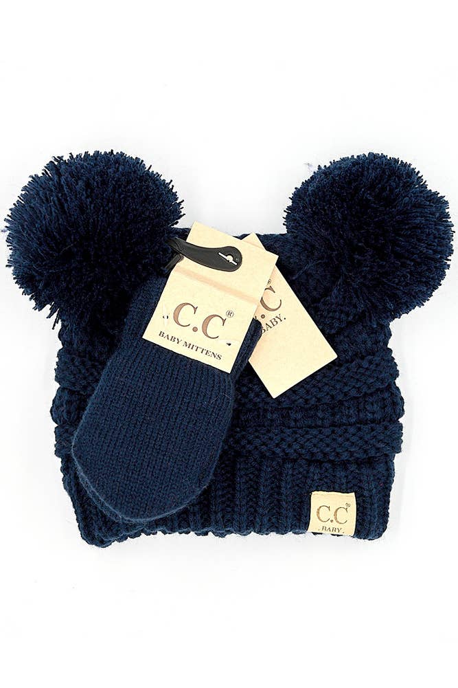 KIDS - C.C Ribbed Pom Beanie and Mitten Set (3 Colors) - Baby