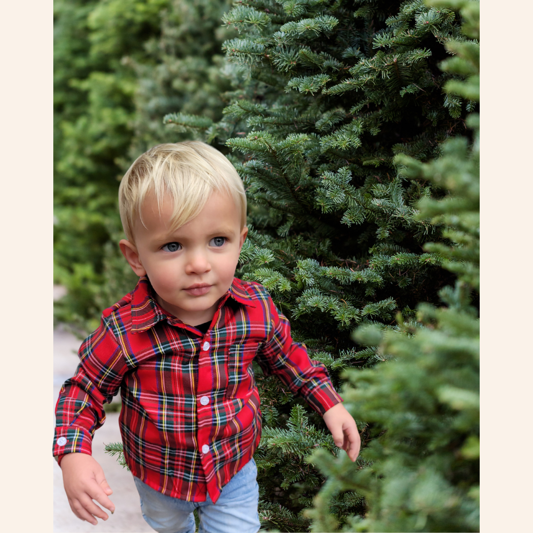 KIDS - Christmas Plaid Button Up Shirt - Kids