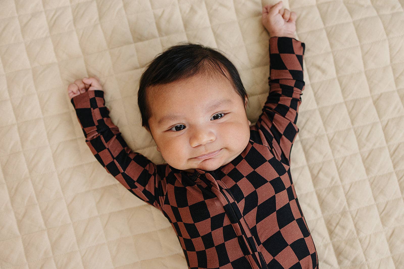 KIDS - Chocolate Checkered Zip Romper - Baby