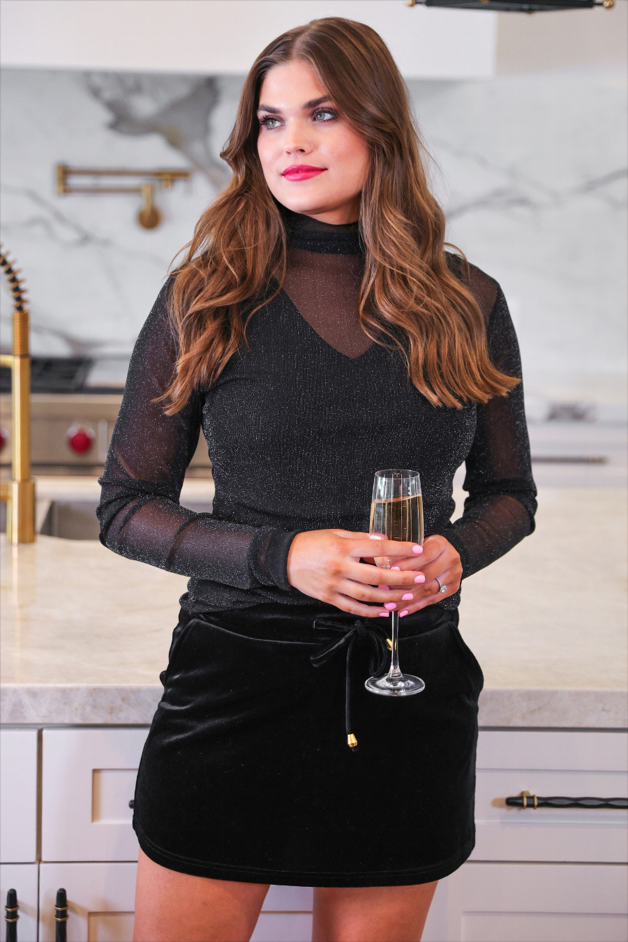 Keigan Black Glitter Mesh Top