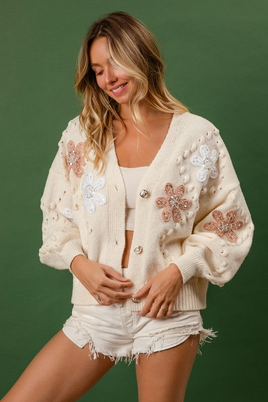 Blingy Flower Sweater Cardigan