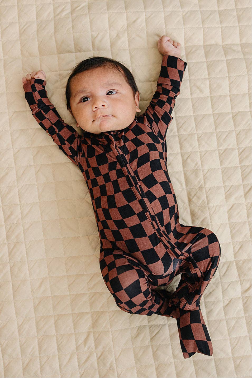 KIDS - Chocolate Checkered Zip Romper - Baby