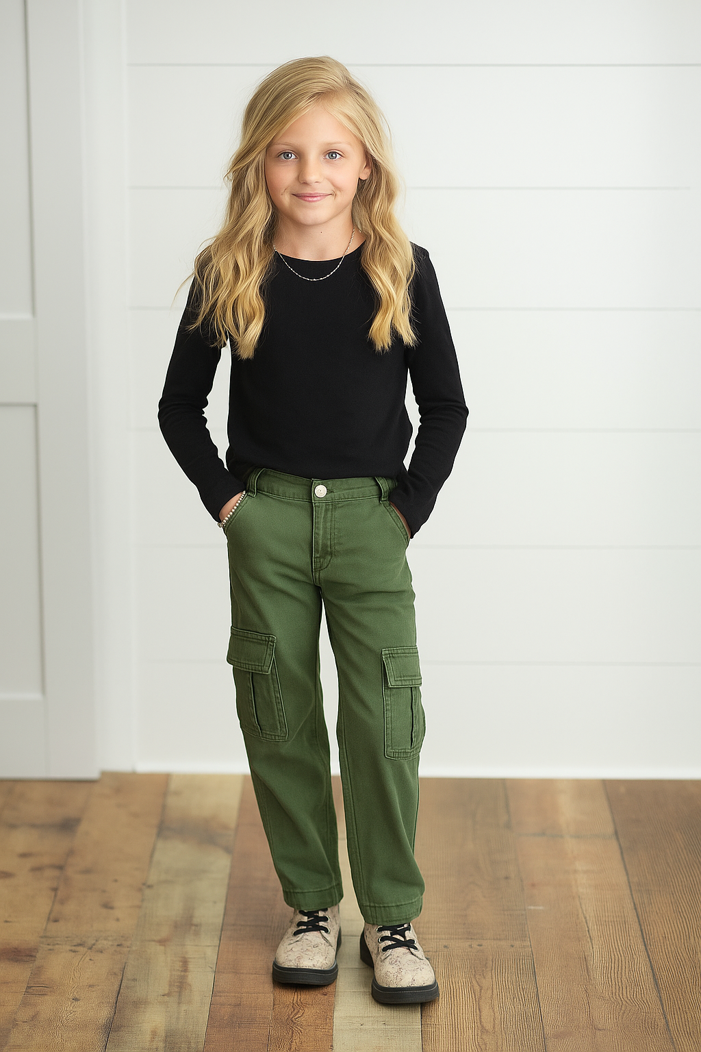 KIDS - Olive Denim Cargo Pants - Toddler/Kids