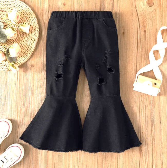 KIDS - Black Ripped Flare Jeans - Toddler/Kid