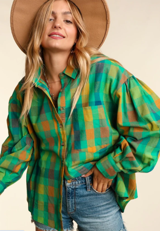 Big City Dreams Washed Plaid Top