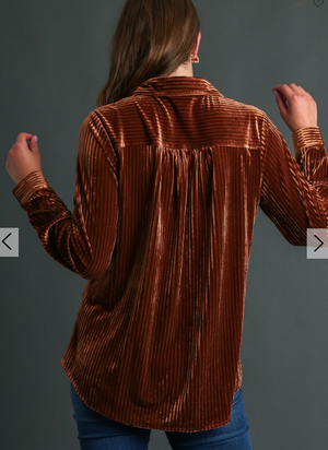 Up The Hill Velvet Button-Up Top