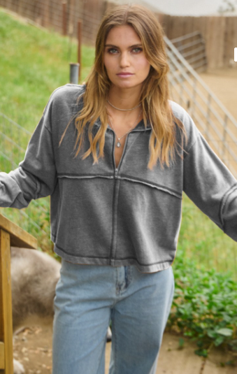 Better By The Day Pullover Top - Grey