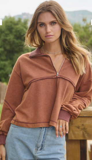 Better By The Day Pullover Top - Brown