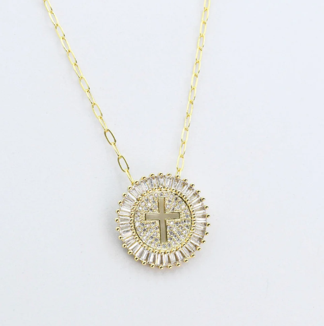 Cross Crystal Necklace - Gold - Treasure Jewels