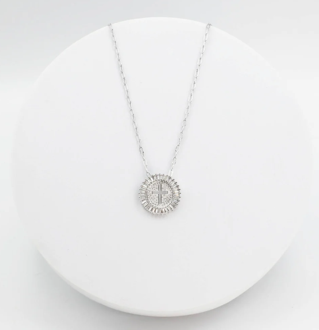 Cross Crystal Necklace - Silver - Treasure Jewels