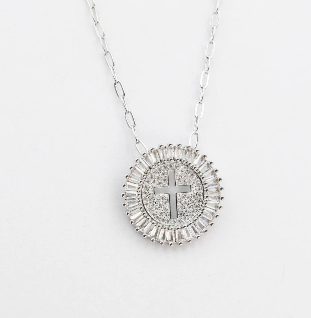 Cross Crystal Necklace - Silver - Treasure Jewels