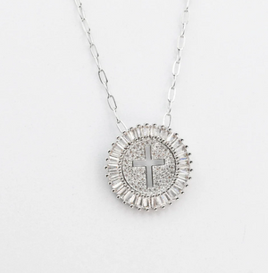 Cross Crystal Necklace - Silver - Treasure Jewels