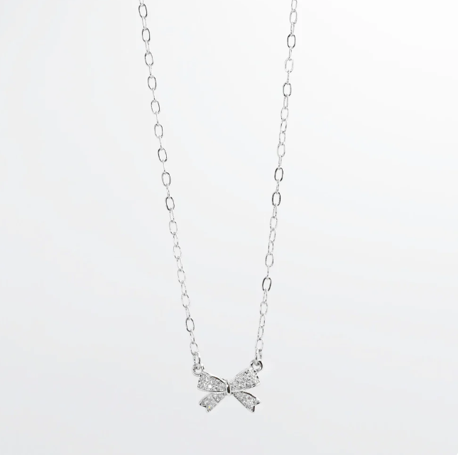 Sweet Bow Necklace - Silver - Treasure Jewels