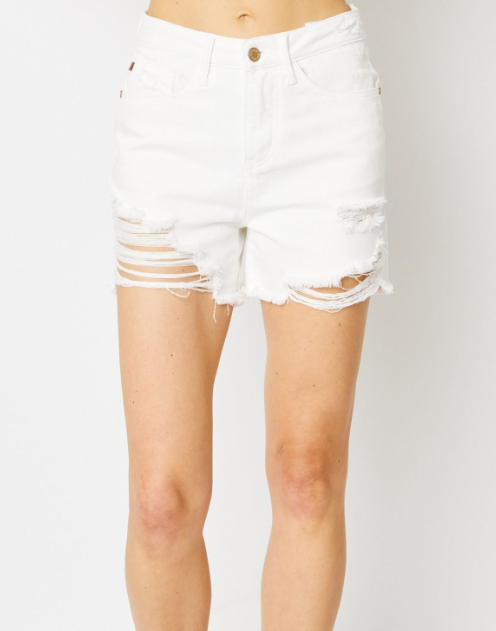 Benjamin Rigid White Denim Shorts - Judy Blue