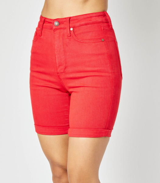 Jackson Tummy Control Red Denim Shorts - Judy Blue