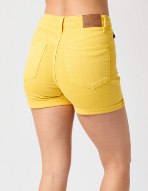 Wren Tummy Control Yellow Denim Shorts - Judy Blue