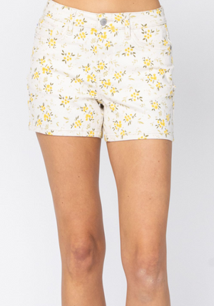William Flower Print Denim Shorts - Judy Blue