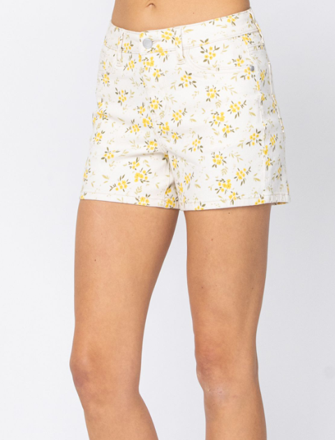 William Flower Print Denim Shorts - Judy Blue