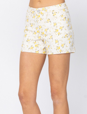 William Flower Print Denim Shorts - Judy Blue