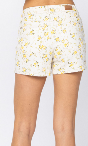William Flower Print Denim Shorts - Judy Blue