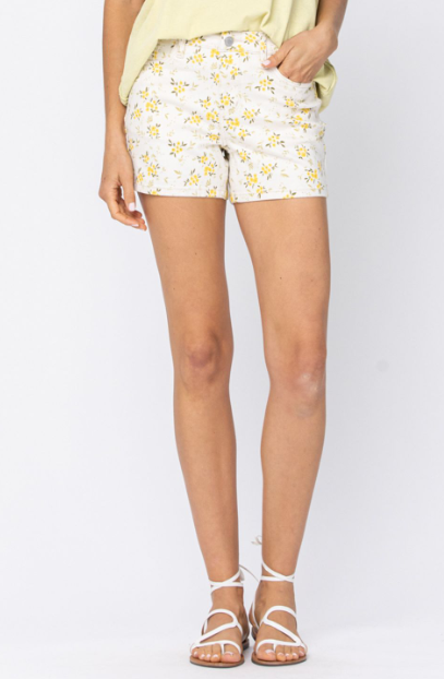 William Flower Print Denim Shorts - Judy Blue