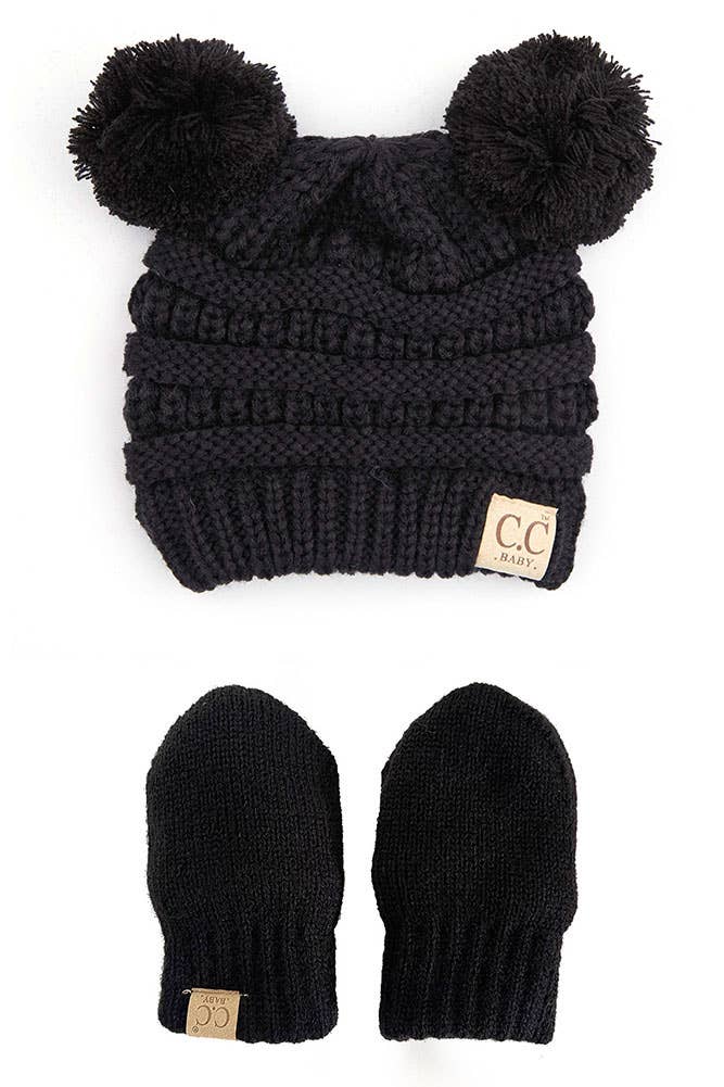 KIDS - C.C Ribbed Pom Beanie and Mitten Set (3 Colors) - Baby