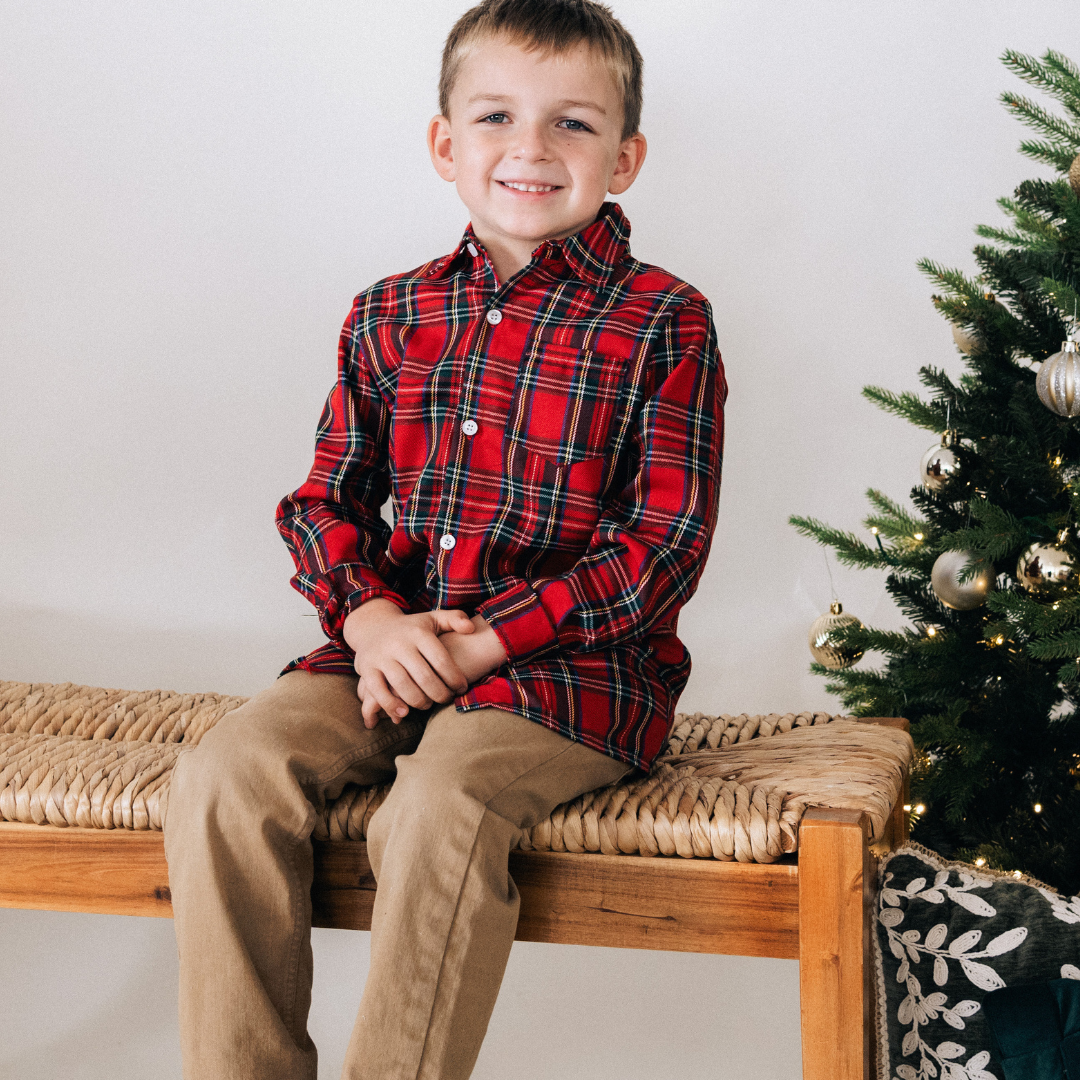 KIDS - Christmas Plaid Button Up Shirt - Kids