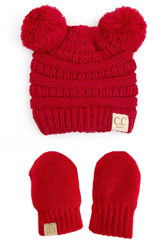 KIDS - C.C Ribbed Pom Beanie and Mitten Set (3 Colors) - Baby
