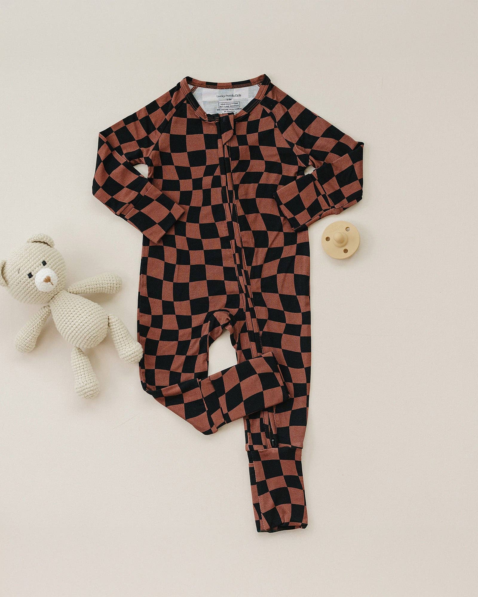 KIDS - Chocolate Checkered Zip Romper - Baby