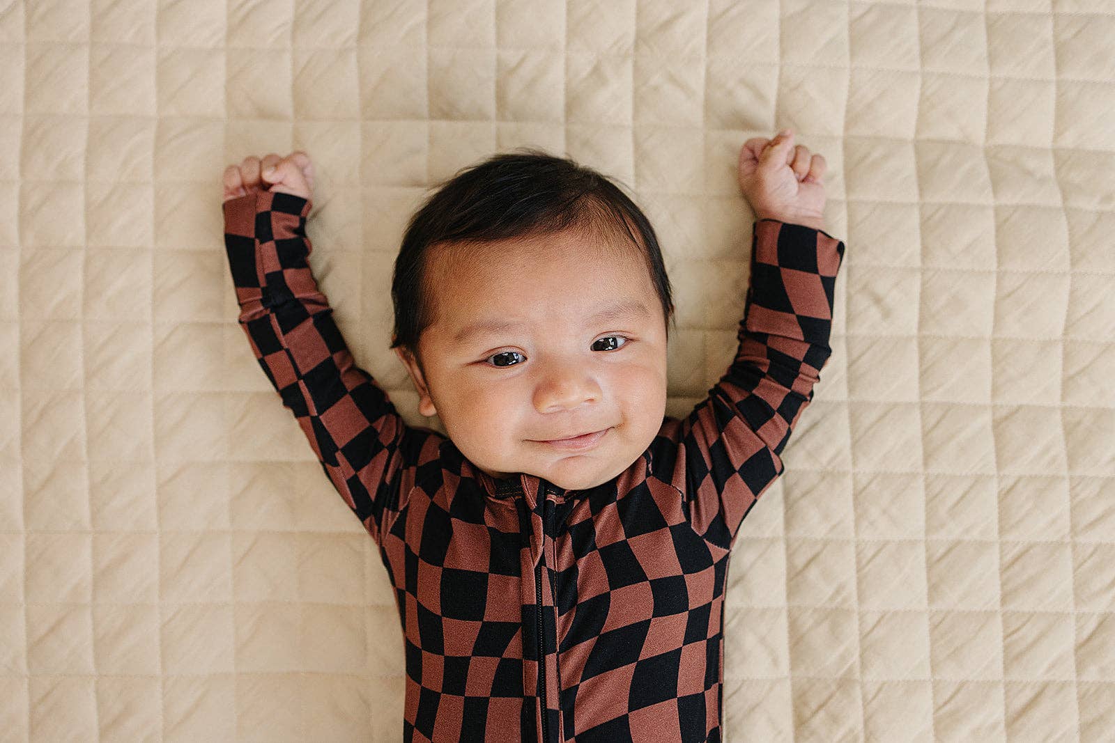KIDS - Chocolate Checkered Zip Romper - Baby