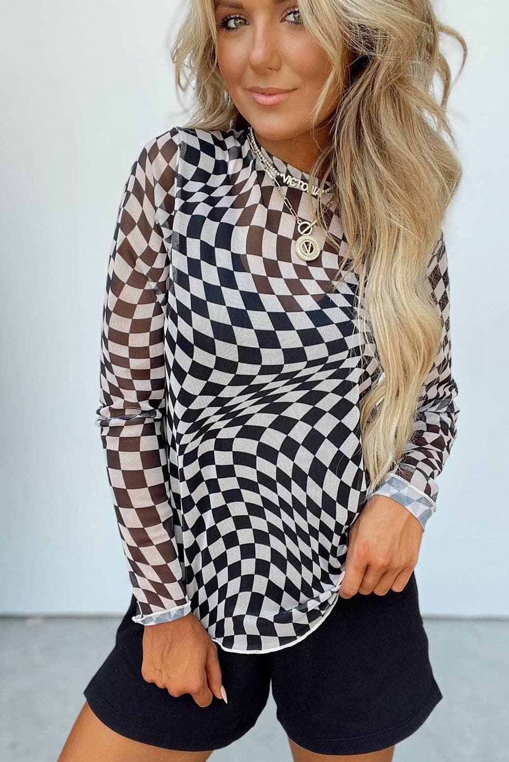 Crazy Checkered Mesh Top