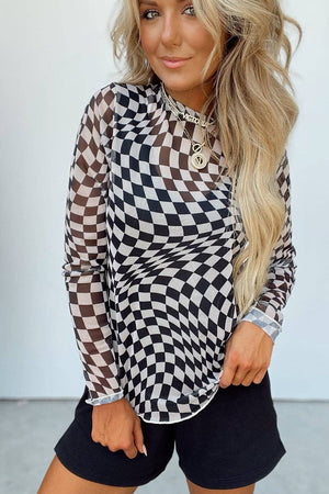 Crazy Checkered Mesh Top
