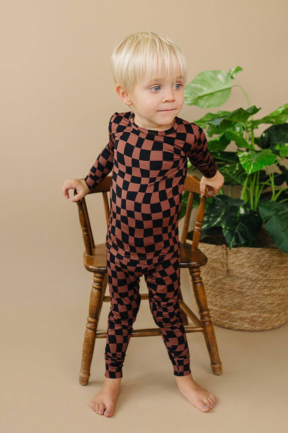 KIDS - Chocolate Checkered Two Piece Set - Toddler/Kids