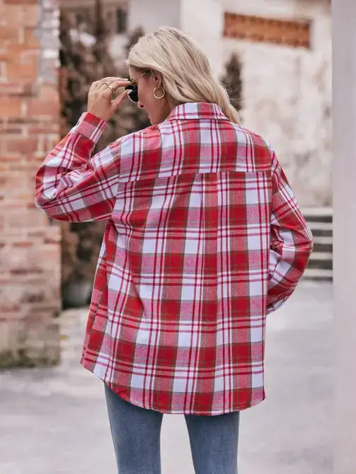 Red Plaid Button-Up Top