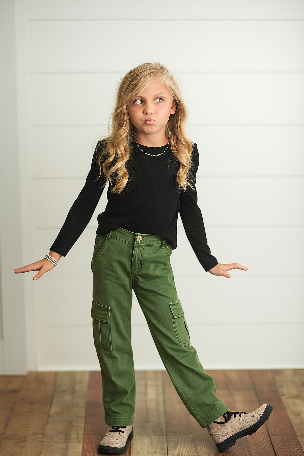 KIDS - Olive Denim Cargo Pants - Toddler/Kids
