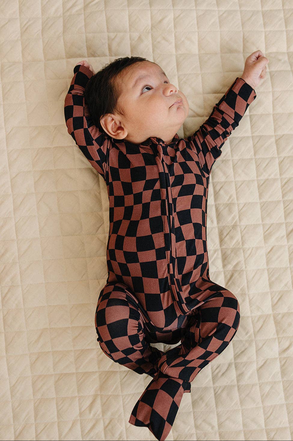 KIDS - Chocolate Checkered Zip Romper - Baby