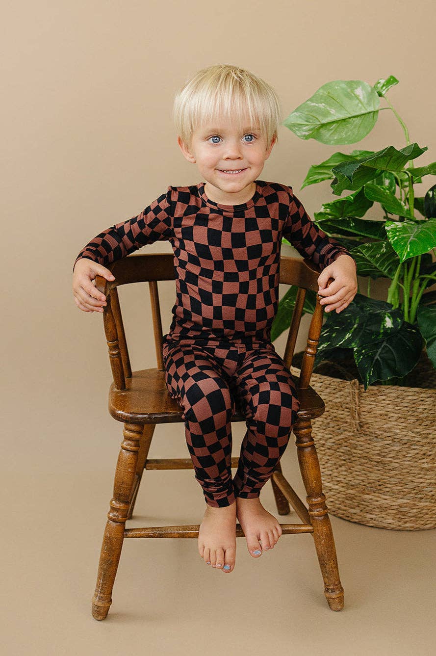 KIDS - Chocolate Checkered Two Piece Set - Toddler/Kids