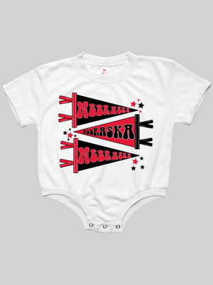 KIDS - Nebraska Pennants Bubble Romper - Baby