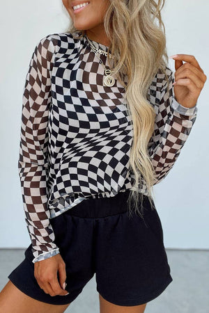 Crazy Checkered Mesh Top
