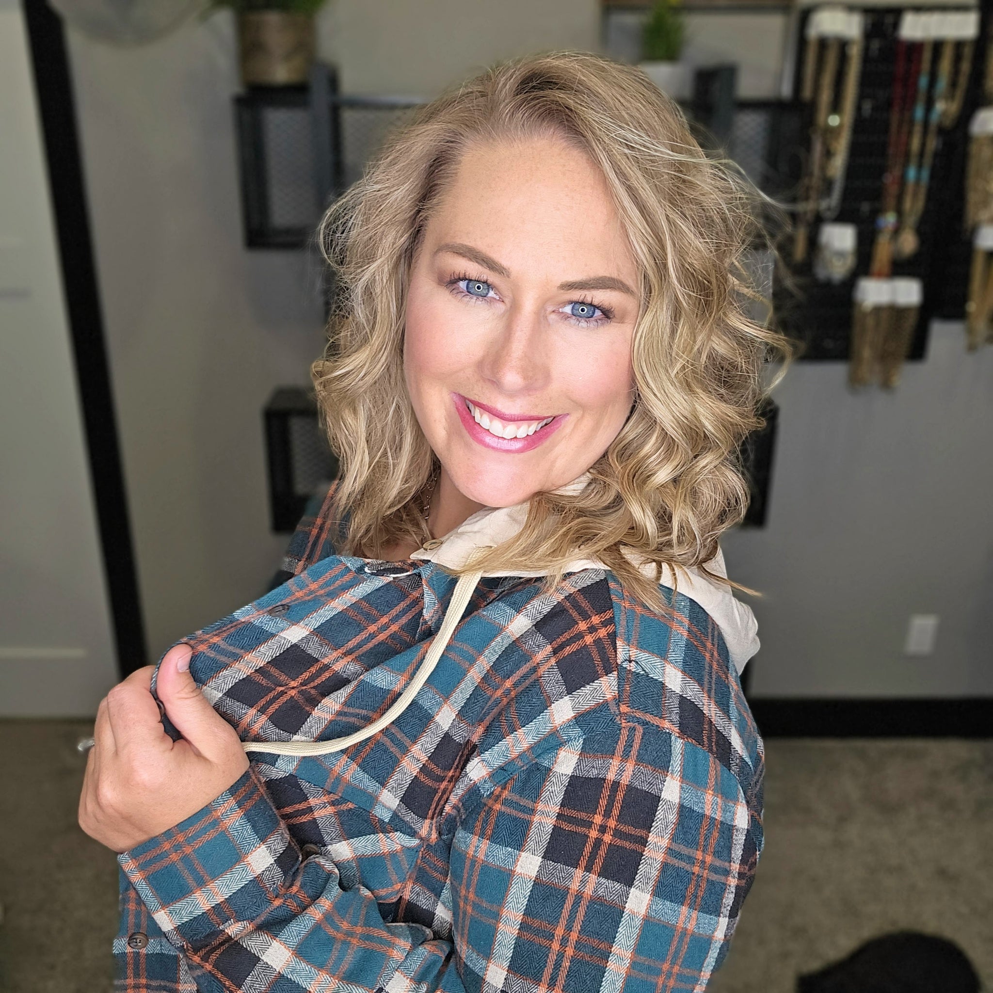 Living Out Loud Plaid Shacket - Hunter/Cream/Rust