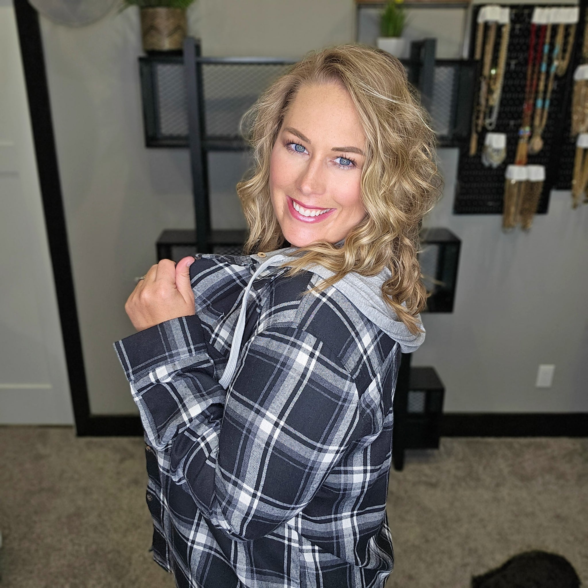Living Out Loud Plaid Shacket - Black/White